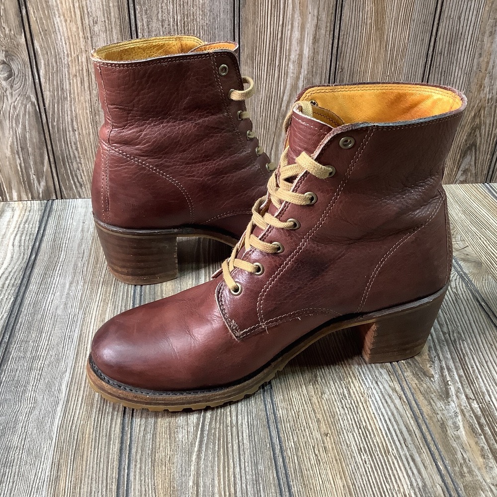 RARE Frye Sabrina 6G Boots Womens Lace Up Brown Marbled Combat Vintage Size 10 M - Picture 5 of 14